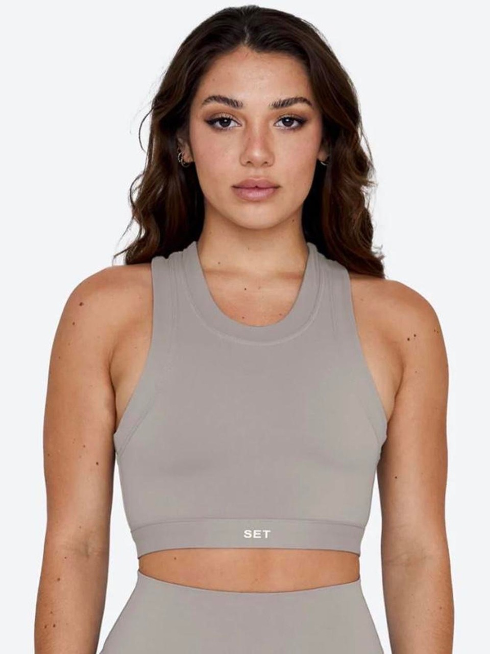 SET Active Sportbody High Neck Racerback Bra in Stone Grey Women’s Medium